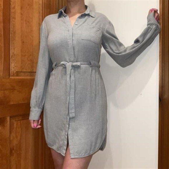 a new day Dresses & Skirts - A New Day Gray Soft Flannel Shirt Dress w/Adjustable Waist & Covered Buttons XL